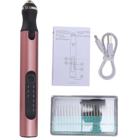 Stylo Gravure Électrique 3 Vitesses, Portatif Rechargeable, 5000-18000 RPM avec 20 Fraises pour Bijoux, Métal, Bois, Pierre, Résine (1/5)