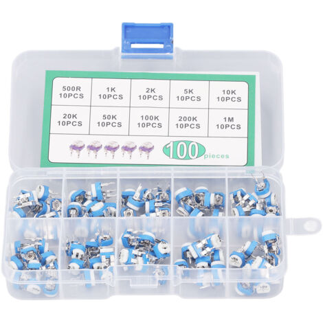 Kit de Résistances Variables - Assortiment de 100 Potentiomètres Trimmer RM065 Bleu Blanc (500Ω à 1MΩ) (1/5)