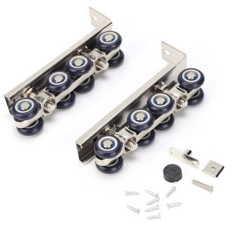 Roulement pour Porte Coulissante - Jeu de 8 Galets Silencieux en Zinc Alloy et Acier Galvanisé avec Roues Charge 10kg et Fixation Multibrins (1/4)