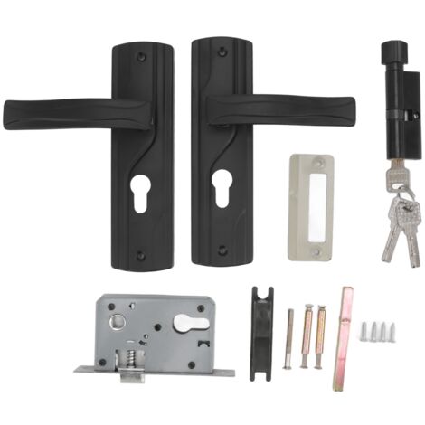 Serrure de Porte Lever Ensemble pour Maison en Acier au Manganèse avec Cylindre et 3 Clés Noires - Portes Chambres Salle de Bain Intérieure (1/4)