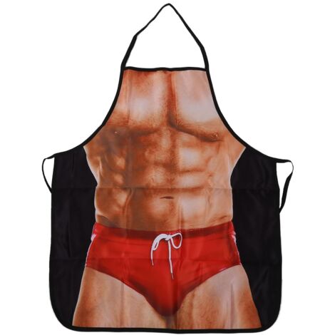 Tablier [Élastique et résistant] [Modèle Muscle - noir] 76g polyester lavable pour cuisine BBQ fête cadeau 1 pc (1/4)