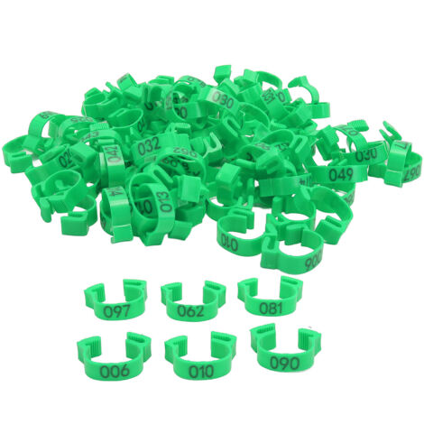 Bracelets de Poulet [100 PCS] Plastique 20mm Numérotés 001-100 pour Identification Dindes, Caille (1/5)