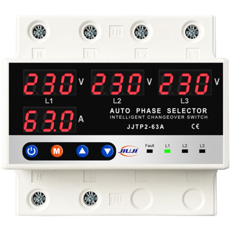 Protecteur à Reclosing Automatique JJTP2 3P avec Affichage Digitale Volt Ampère et Phase Switch Auto 63A/100A Régulation Sur/Sous-Voltage Courant Plastics Protector Intelligent pour Équipements Electr (1/5)
