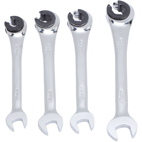 [Ensemble de Cliquets Tubulaires] [Set de 4 Cliquets Ratchet] 10-17mm Cr-V Acier Flex Open End pour Lignes de Frein et Climatisation (1/5)