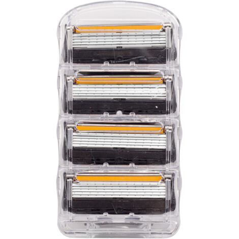 Rasoir manuel 5 lames avec porte-rasoir et têtes de rechange – Compatible universel pour hommes (4 têtes orange/noires)