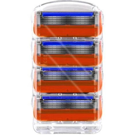 Rasoir à 5 lames - Têtes de rechange couleur orange (pour homme, 1 boîte de 4 lames) (1/4)