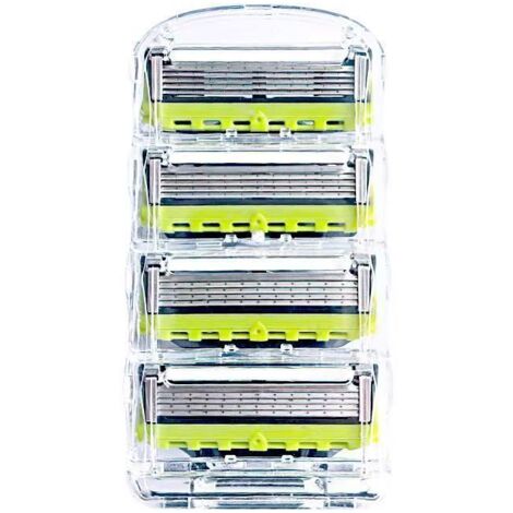Rasoir Manuel à 5 Lames avec Support – Compatible avec de nombreux rasoirs standard – 4 cartouches vertes – Idéal pour rasage précis sans irritation