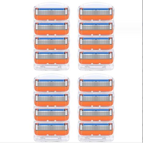 Rasoir manuel 5 lames – compatible tête universelle et porte-lames similaires (16 têtes orange, ergonomique, matériau durable anti-rouille) – pour barbes longues et épaisses, usage quotidien ou nomade