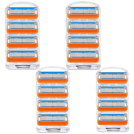 Cartouches de rasoir 5 lames - Compatible avec les systèmes de rasage courants (4 cartouches, tête orange, pour peau sensible) (1/4)