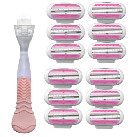 Rasoir pour Aisselles et Épilation Femme - Manche Vintage Rose et 12 Têtes Triple Lame - Rasage Doux et Economique (1/4)