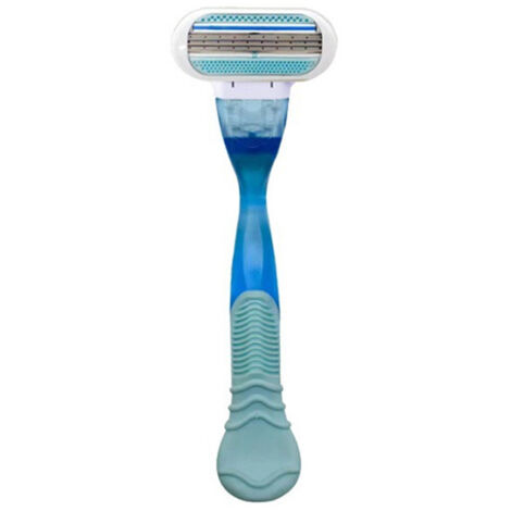 Rasoir manuel 3 lames pour femmes – Épilation douce des aisselles et jambes avec manche bleu + tête de rasage verte interchangeable (Kit complet) (1/5)