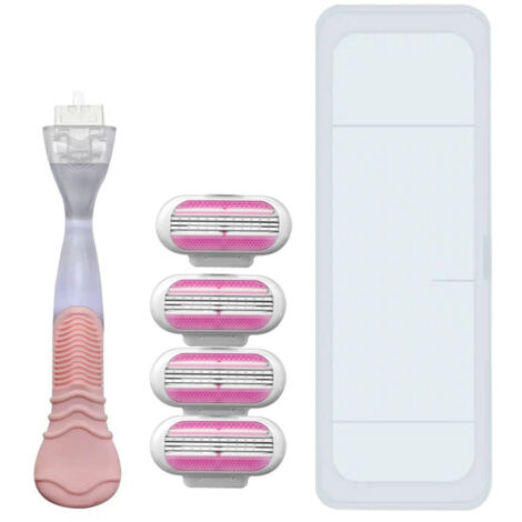 Rasoir à 3 lames pour femmes – Épilation douce et précise (1 manche vintage rose + 4 cartouches remplaçables + étui de rangement) (1/4)