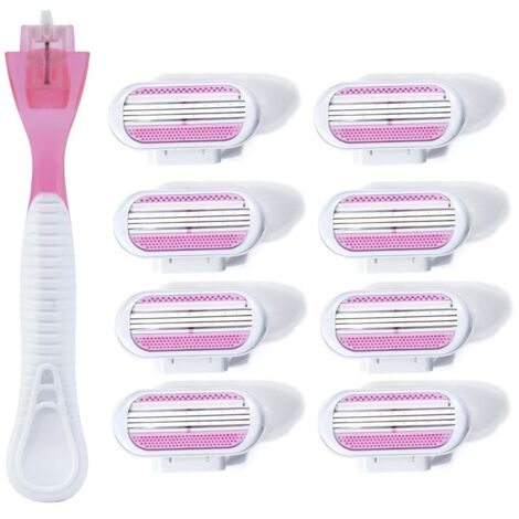 Rasoir Maillot pour Femmes — Tondeuse avec 8 Lames en Acier Inoxydable Triple — Design Ergonomique et Portable pour Voyage & Soins Corporels — Comprend : 1 Porte-Lame + 8 Lames (emballage simple) (1/4)