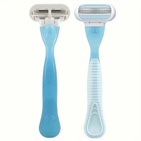 Rasoir de sécurité pour femmes - Lames triple couches inox pour jambes, aisselles, bikini (Manche bleu + 1 tête de rasoir [Pack simple]) (1/4)