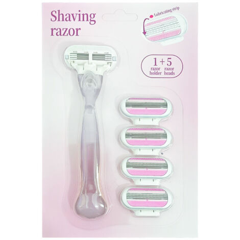 Rasoir manuel triple en acier inoxydable pour femmes (un manche rétro triple rose + cinq lames triples roses) - Convient pour les poils des aisselles, des jambes et des bras. (1/4)