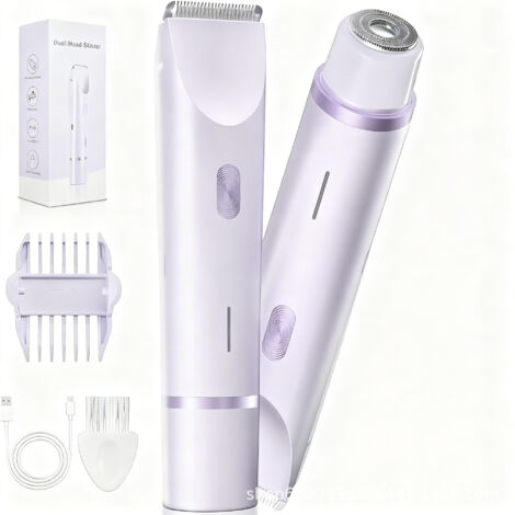 Tondeuse électrique 2-en-1 pour femme - Rasoir étanche pour zones intimes et corps – Épilateur hypoallergénique avec 2 têtes amovibles (1/2)
