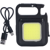 Lampe COB Multifonction 500lm avec Bracket, 4 Modes, USB, Porte-clés, Aluminium, 6.3x4.6cm, Blanc