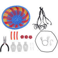 Distributeur Nourriture Oiseaux Suspension Panier Rattan avec Station Hydratation pour Jardin Balcon Branche d'Arbre - Panier Fleuri Rattan Tressé 43x30cm avec 3 Fleurs 3 Bouteilles