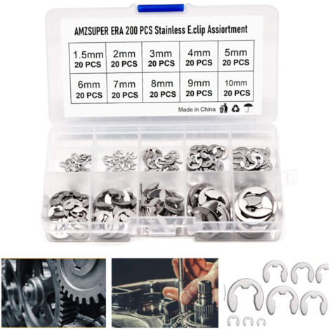 E Clip Anneau 304 Inox Circlips Exterieur Assortiment De Circlips 1.5/2/3/4/5/6/7/8/9/10Mm Divers Usages 200Pcs (1/4)