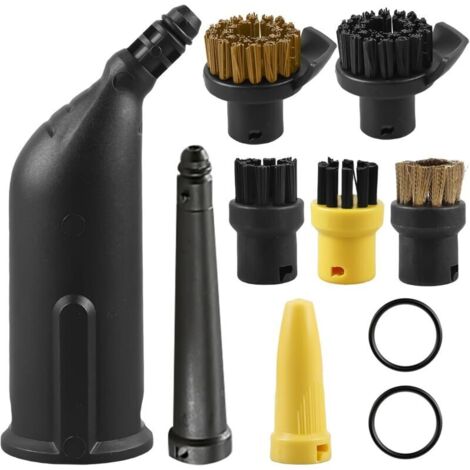 Lot de 10 accessoires pour nettoyeur vapeur Kärcher SC1 SC2 SC3 SC4 SC5 - Kit de pièces de rechange avec buse prolongée, buse incurvée, brosses rondes et buse pour joints - Kit de nettoyage (1/4)