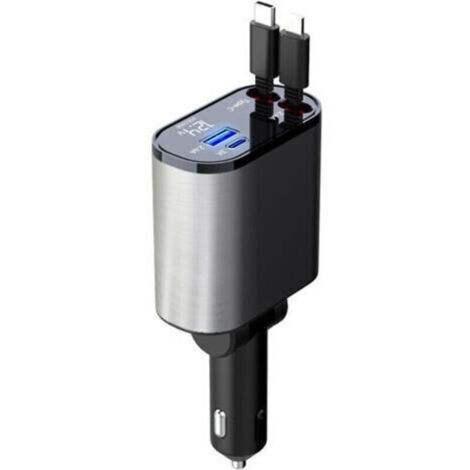 Chargeur de Voiture rétractable 60 W,Chargeur téléphone 4 en 1,câbles Charge Rapide et Adaptateur de Chargeur de Voiture 2 Ports USB,pour iPhone 15/iPad,Galaxy/Google/Huawei (1/4)