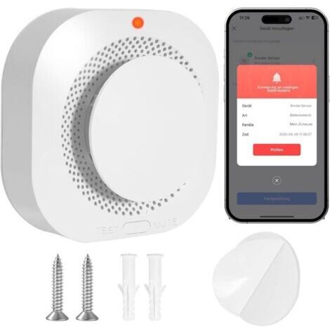 Détecteur de fumée intelligent, détecteur de fumée sans fil avec Wi-Fi, compatible avec une application, fixation magnétique et à vis, 1 pièce (1/4)