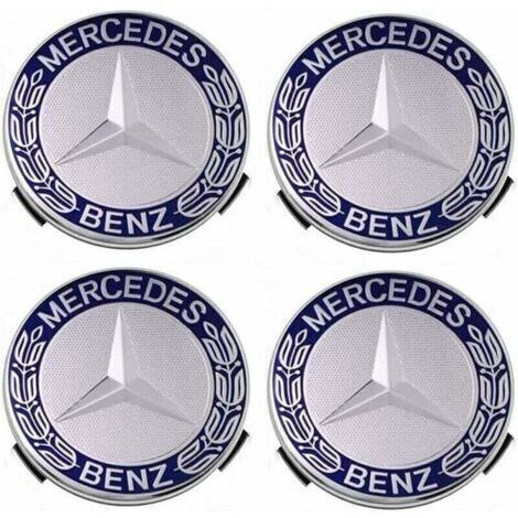 Lot de 4 cache-moyeux compatibles avec Mercedes Benz 75 mm - Bleu, (1/4)
