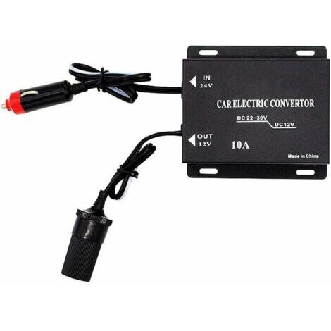 Convertisseur de puissance pour voiture, transformateur abaisseur 10A 24V vers 12V avec interface allume-cigare universelle, convient aux systèmes audio de voiture, radios et camions. (1/5)