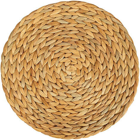 Set de table en jonc de mer (jacinthe d’eau tressée) - 30 cm - Lavable - Rond, naturel, Lot de 6 (1/4)