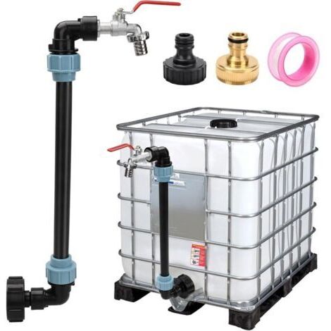 IBC Robinet Cuve 1000L, 3/4'' Raccord Cuve IBC Robinet Kit, IBC Adaptateur pour Cuve Récupération d'eau de Pluie avec Raccord S60x6 et Ruban D'étanchéité, IBC Robinet Col de Cygne en Laiton