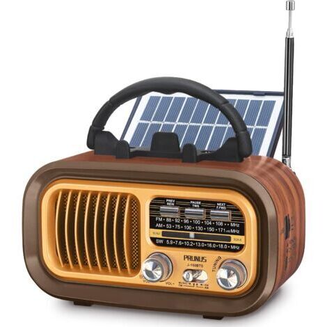 Poste radio vintage J-150 AM/FM/SW rechargeable 1200mAh – Bluetooth – Panneau solaire – Compatible USB/TF – Antenne télescopique 35cm