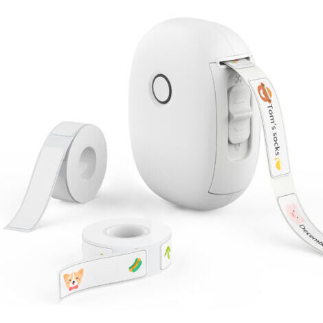 Étiqueteuse portable, étiquette étanche continue, étiqueteuse sans encre, mini étiqueteuse sans fil avec plusieurs modèles, pour la maison, la cuisine, l'école, l'organisation du bureau, blanc (1/5)