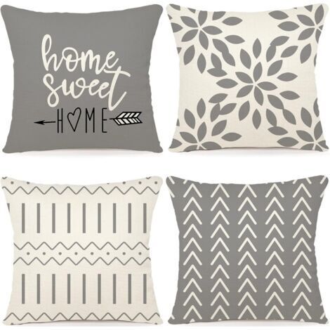 Lot de 4 Housse de Coussin Décoratif Canapé Taie d'oreiller Decoration en Lin d'extérieur pour Chambre, canapé, Chaise, Lit,Jardin 45x45CM, Gris (1/4)