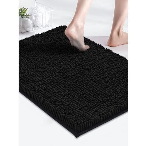 Tapis de Bain Antidérapant en Chenille, Tapis Salle de Bain Absorbant, Tapis de Douche Lavable en Machine, 40 x 60 cm, Noir (1/5)