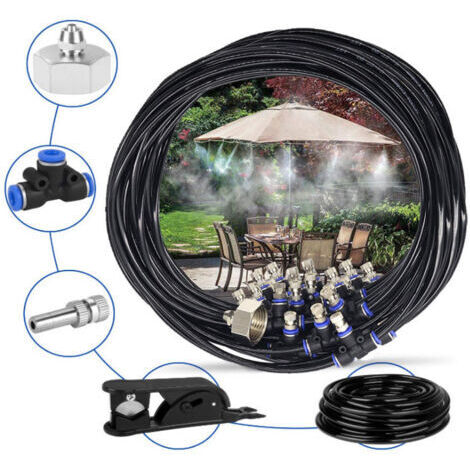 Thsinde me de brumisation,9M Syst&egraveme d'irrigation Syst&egraveme de brumisateur ext&eacuterieur Syst&egraveme Refroidissement Id&eacuteal pour Jardin Patio 10 Buse (Noir) (1/5)