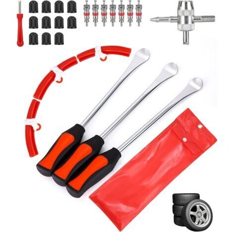 Outil Levier De Pneu, Demonte Pneu, Demonte Pneu Moto, 3 CuillèRes Outil Pneumatique Levier, avec 3 Jantes Protecteurs Roue Cuillères Changement Kit Accessoires pour Auto Moto Vél. (1/5)