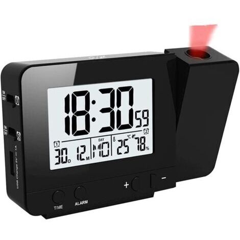 Reveil projecteur Plafond, LED Réveil avec Projection Digital, Réveil Numerique avec Double Alarmes, Fonction Snooze, Thermomètre Intérieur, LCD Grand Affichage, Noir Classique (1/5)