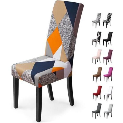 Housses de Chaise de Salle à Manger 4 Pièces Housses de Chaise Extensible Universelle Facile à Nettoyer Couverture de Chaise pour Maison Hôtel Décor Restaurant(4 Pièces, Géométrie Orange ) (1/5)