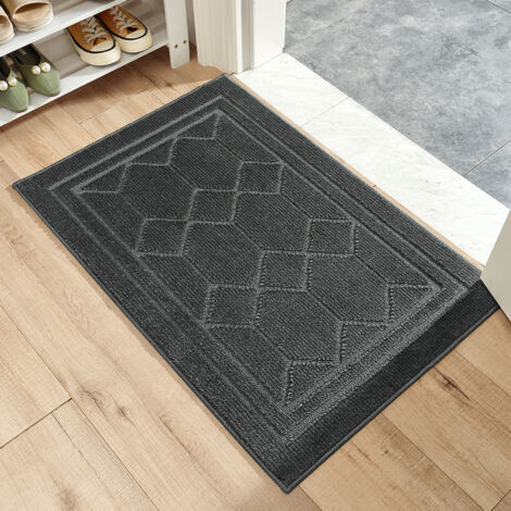 Paillasson Intérieur 50 x 80 cm, Tapis de Porte Antidérapant et Absorbant, Tapis Entree Lavable en Machine, Résistant, Tapis d'entrée pour Couloir, Jardin, Cour- Gris foncé (1/5)