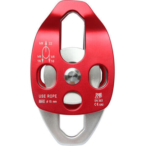 32KN Poulie Simple/Double Certifiée CE Grande Poulie de Sauvetage pour Corde de 16 mm Max Réa Simple/Double avec Plaque Pivotante pour Le Transport de Sauvetage Arboriste Escalade d'arbres (1/4)