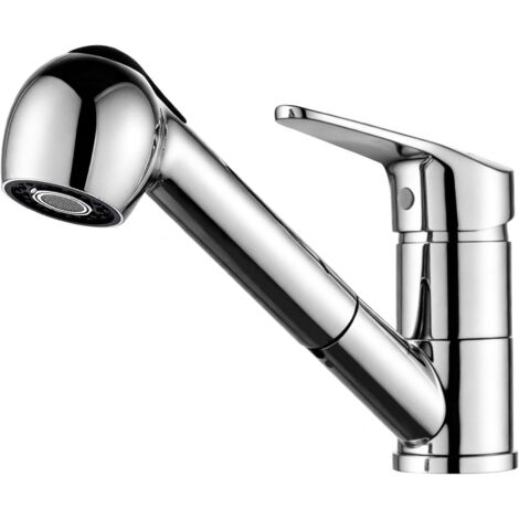 Ibergrif M14550, Mitigeur de Cuisine Extractible, Robinet de Cuisine avec Douchette, Mitigeur Evier Bec Bas, Robinet d'Évier de Cuisine Rotatif à 360°, Chromé, Argent