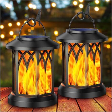 KOOPER Lot de 2 lampes solaires d'extérieur à suspendre avec LED à flamme vacillante réaliste, étanche, effet flamme, décoration de jardin pour allée, terrasse [Classe énergétique A+++]
