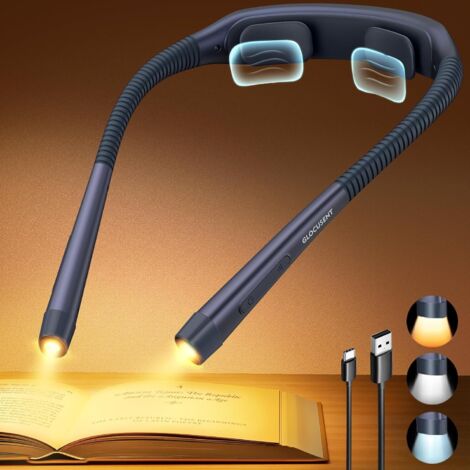 Glocusent Lampe tour de cou, lampe de lecture–3 couleurs et 5 niveaux de luminosité continue, lampe de lecture avec minuterie et aide au sommeil, rechargeable pendant 100 heures (Gris Bleu) (1/4)