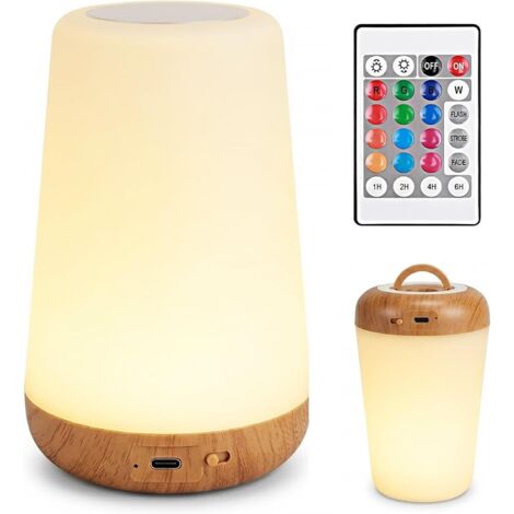 Veilleuse LED de chevet – Petite lampe de table sans fil avec télécommande tactile rechargeable par USB, fonctionne avec piles, 13 couleurs, 5 niveaux de luminosité, minuterie – pour enfants [Classe é
