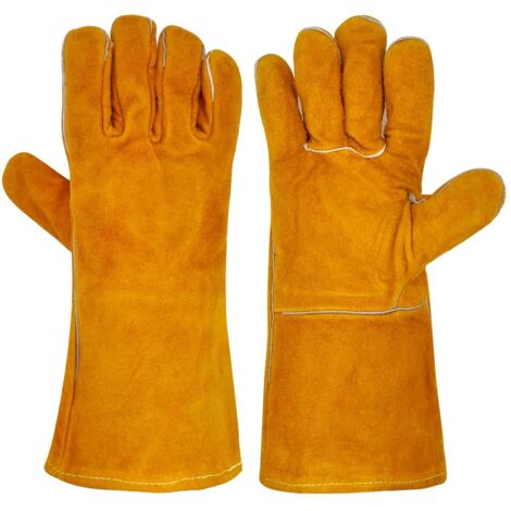 Gants de Jardinage Travail Shangrui Cuir de Vache Doublure Canvas Protection Avant-Bras Jaune M (1/4)