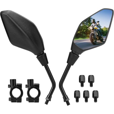 Rétroviseur Moto Guidon FLYQUICK ZF001-146 2 Pièces M8 M10 Noir PP Sécurité Universel (1/4)