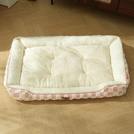 Lit orthopédique pour chiens de taille moyenne, matelas anti-anxiété avec fond antidérapant, adapté aux animaux de compagnie de taille moyenne à grande, lavable (70 x 50 x 12 cm, rose) (1/4)