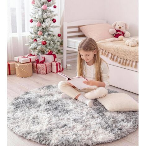 Tapis rond décoratif pour intérieur maison 100 cm gris clair lavable antidérapant Extra doux et moelleux grand format pour salon et chambre (1/5)