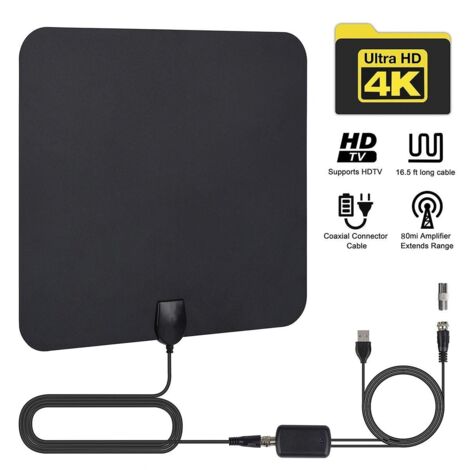 Antenne TV DVB-T2 4K 1080P HD  Portée de 50 miles, filtre 4G/5G intégré (Fréquences de fonctionnement : 174–240 MHz, 470–862 MHz)