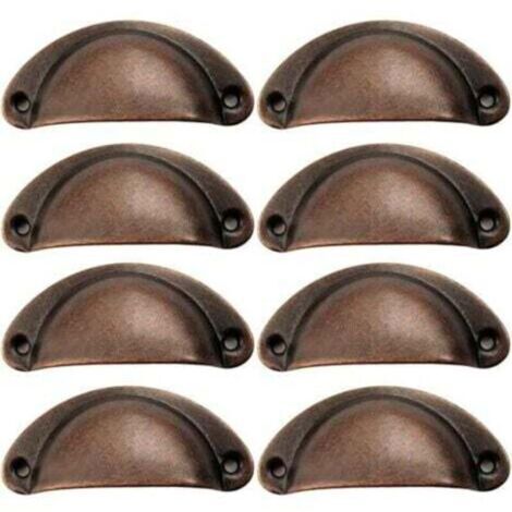 Poignée Rétro en Fer 8 Pcs - Coquille Rouge Antique Espacement 65 mm (1/4)